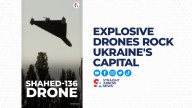 Russian suicide drones exploding in Ukraine's capital are setting buildings on fire and forcing people to run for cover in Kyiv.