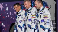Russia is launching an empty rocket to the International Space Station to bring home two Russian cosmonauts and an American astronaut.