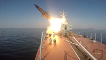 New images released by Russia’s Defense Ministry shows a supersonic missile launching and successfully hitting a target in the Sea of Japan.